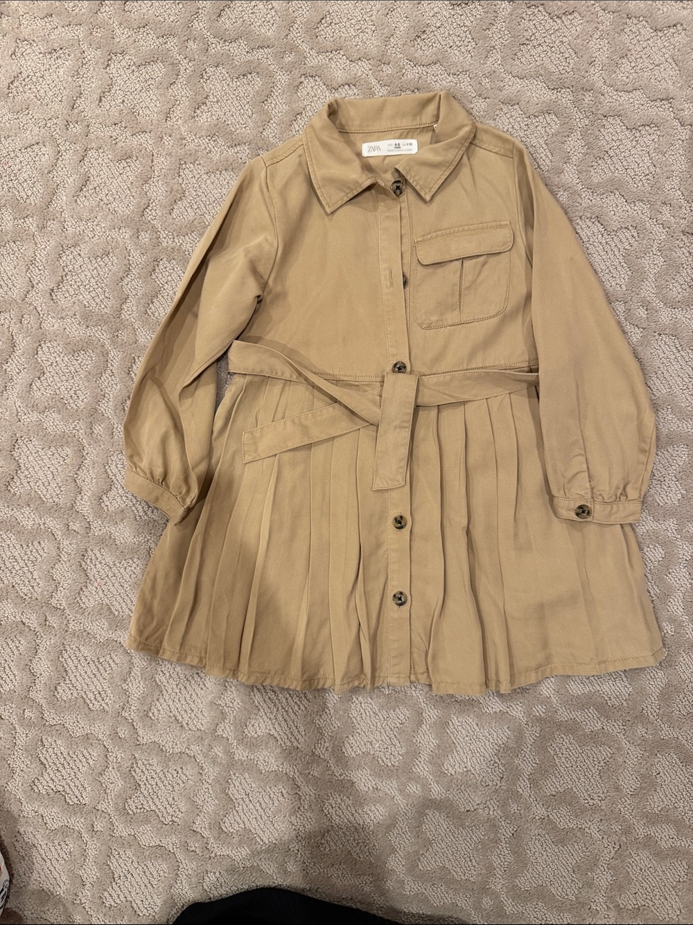 Zara Beige Pleated Shirt Dress with Belt